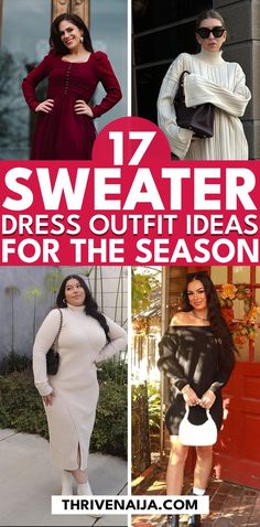 🧶 Sweater dresses are a must-have this season! Whether you’re dressing up or down, these outfit ideas will keep you warm and on-trend. Discover your new favorite looks and save this pin for stylish outfit inspiration! 🍂✨ Turtleneck Sweater Dress Outfit, Sweater Dress Outfit Winter, Purple Sweater Dress, Sweater Dress Outfit