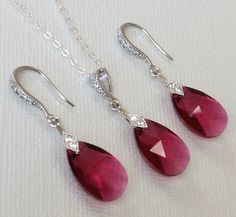 Ruby Drop Jewelry For Wedding, Wedding Ruby Drop Jewelry, Elegant Red Jewelry For Bridesmaid, Elegant Red Jewelry For Bridesmaid Gift, Red Teardrop Jewelry For Wedding, Wedding Ruby Teardrop Pendant Jewelry, Ruby Teardrop Pendant Jewelry For Wedding, Red Teardrop Wedding Jewelry, Ruby Teardrop Pendant For Wedding