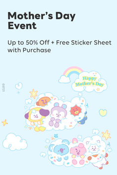 the mother's day event up to 50 % off + free sticker sheet with purchase