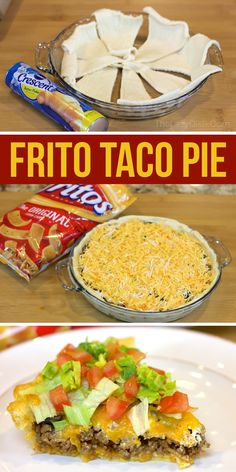 two pictures with different types of food on them and the words frito taco pie