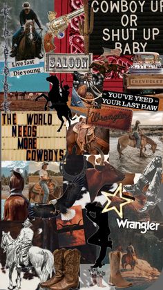 collage of old western signs and cowboy images