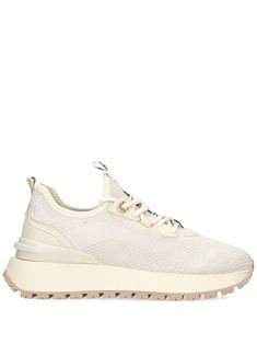 light beige knitted construction round toe front lace-up fastening double pull-tab at the opening branded insole chunky rubber sole Cream Mesh Sneakers With Laces, Functional Beige Sneakers With Laces, Cream Lace-up Athleisure Sneakers, Cream Mesh Sneakers With Boost Midsole, Sporty Cream Platform Sneakers With Laces, Sporty Beige Platform Sneakers With Laces, Beige Sporty Lace-up Platform Sneakers, Sporty Beige Platform Sneakers, Sporty Beige Lace-up Platform Sneakers