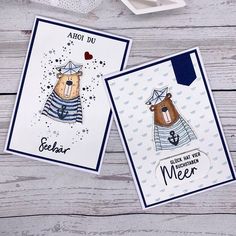 two cards with bears on them, one has a sailor hat and the other has an anchor