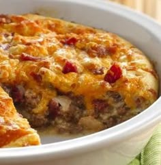 a casserole dish with meat and cheese