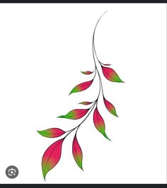 a branch with red and green leaves hanging from it's side on a white background