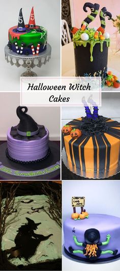 there are many different cakes decorated with halloween decorations