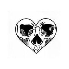 a drawing of a heart shaped skull with two eyes and one eye opened to the side