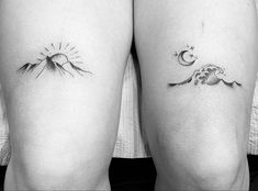 Mountains vs Sea |  couple tattoo design hand Ocean Best Friend Tattoo, Sun And Moon Mountain Tattoo Matching, Oceans And Mountains Tattoo, Tattoo Ocean And Mountain, Sun And Moon Nature Tattoo, Couples Tattoos Ocean, Moon Sun Water Tattoo, Mountain Ocean Matching Tattoos, Sun With Ocean Tattoo