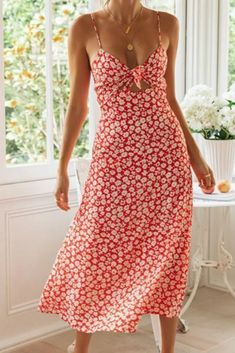 Sexy Sling Backless Bow Floral Midi Dress Lace Midi Skirt, Vacation Dress, Red Midi Dress, Midi Maxi Dress, Floral Midi Dress, Womens Midi Dresses, Summer Dresses For Women, Floral Maxi Dress, Dress Brands