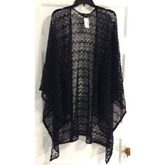 Zenezia Black Crochet Lace Romantic Feminine Whimsigoth Whimsical Fairy Ethereal Goth Victorian Open Front Long Cardigan Shawl Wrap Poncho Kimono Women Size : One Size Flat Lay Measurements Length From Shoulder To Longest Hem Point : Approximately 48" New With Tags See All Photos Please Review Description & All Photos And Ask Any Questions Before Purchasing Or Making An Offer Black Bohemian Open Front Cardigan, Bohemian Black Open Front Cardigan, Fitted Black Bohemian Cardigan, One Size Black Festival Cardigan, Black One-size Cardigan For Festivals, One Size Black Cardigan For Festival, Goth Shawl, Goth Cardigan, Ethereal Goth