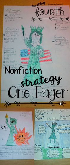 two posters with the words, non fiction strategy one paper and an image of statue of liberty