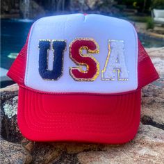 Brand New Usa Adjustable Back Trucker Cap! Casual Blue Trucker Hat For 4th Of July, Patriotic Blue Trucker Hat For 4th Of July, Red Casual Baseball Cap For 4th Of July, Red Patriotic Hat, One Size Fits Most, Red Adjustable Trucker Hat For 4th Of July, Patriotic Red Adjustable Trucker Hat, Red Baseball Cap For 4th Of July, Red Snapback Hat For 4th Of July, Red Baseball Cap Trucker Hat For 4th Of July