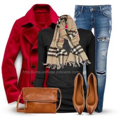 Fall Wear, Mode Casual, Red Coat, Casual Fall Outfits, Fashion Mode, Mode Inspiration, Outfit Casual, Red Jacket