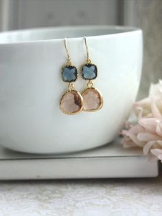 #jewelry #earrings #womenfashion #womenclothing #gold #beautiful #crystal #aquamarine #style #fashionjewelry #girl #simple #giftforher Bridesmaids Champagne, Romantic Hair Accessories, Bridesmaid Earrings Gold, Peach Sapphire, Blue Dangle Earrings, Blue Bridal, Sapphire Wedding, Blue Peach