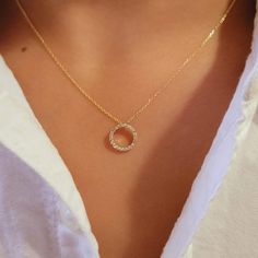 Delicate Yellow Gold Open Circle Necklace, Yellow Gold Circle Pendant Necklace Gift, 14k Gold Open Circle Necklace For Gift, 14k Yellow Gold Open Circle Necklace, Dainty Yellow Gold Open Circle Necklace, Yellow Gold Diamond Necklace With Open Circle, Yellow Gold Open Circle Necklace For Anniversary, Delicate Gold Open Circle Necklace, Anniversary Yellow Gold Open Circle Necklace