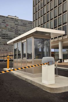 parking booth Security Room, Two Sliding Doors, Recessed Can Lights, Architecture Drawing Plan, Roof Overhang, Conceptual Architecture