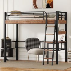 Metal Twin Size Loft Bed With Built-in Desk, Storage Shelf And Ladder Shelf Ladder, Study Supplies, Metal Loft Bed, Funky Accessories, Kids Loft, Loft Bed Frame, Twin Size Loft Bed, Kids Loft Beds, Twin Loft Bed