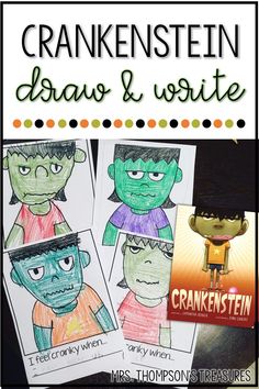 the craniensteen draw and write book is shown with two children's drawings