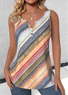 Color:Multi Color;Size:M;Size:L;Size:XL;Size:XXL;Package Contents:1 X Tank Top;Style:Casual; Trendy Tops For Women, Online Tops, Top Sales, Trendy Tops, Sleeveless Tank Top, Sleeveless Tank, Womens Clothing Tops, Style Casual, Split