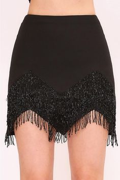 Boogie down in this jewel-encrusted fringe skirt. Move and shake in style with this sleek black skirt that's adorned with sparkly gems. Bedazzle the crowd with your funky moves! Black Woven Lined High-low hem Jewel fringe Zipper closure Jewel Encrusted, Black Weave, Black Jewel, Fringe Skirt, New Arrival Dress, High Low Hem, Black Skirt, High & Low, High Low