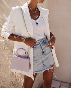 Stil Boho, Thrifted Outfits, Tank Top Outfits, Outfit Trends, Looks Chic, Jeans Rock, Blazer Outfits, White Blazer, Looks Style