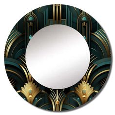 a round mirror sitting on top of a table