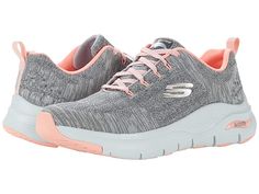 SKECHERS Arch Fit - Comfy Wave - Women's Shoes : Grey/Pink : Skechers Arch Fit - Comfy Wave. Upper made from textile and synthetic material. Lining and insole made out of textile material. Synthetic outsole. Imported. Measurements: Heel Height: 2 in Weight: 10 oz Platform Height: 1 in Product measurements were taken using size 9, width B - Medium. Please note that measurements may vary by size. Weight of footwear is based on a single item, not a pair. Pink Skechers, Sketchers Shoes, Shoes Skechers, Textile Material, Shoes Grey, Sneakers Athletic, Skechers Shoes, Sketchers Sneakers, Sneakers Fashion