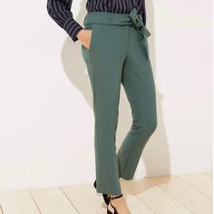 Brand New Slim Tie Waist Pencil Pants In Julie Fit From Loft In Size 4. Good Quality Material And Green Color Is Gorgeous And Very Versatile! Belt Is Removable. *All Of My Items Are Cross-Posted, So If You See Something You Like, You May Want To Grab It Before It’s Gone! Also, No Low Ball Offers Please. Chic Green Dress Pants For Office, Chic Green Pants For Office, Green Belted Pants For Workwear, Chic Green Office Pants, Chic Green Pants With Belt Loops, Fitted Green Belted Bottoms, Spring Workwear Belted Pants, Tailored Belted Pants For Spring, Tailored Belted Bottoms For Spring