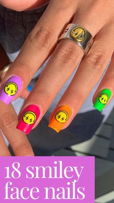 Pin on Neon Nails French Quotes About Life, Channel Nails, Smiley Face Nails, Megara Disney, Uñas Aesthetic, Face Nails, Summer Acrylic