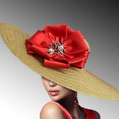 Exquisite Couture Wide Brim Red Bow Jeweled Straw Hat. Elevate Your Style And Make A Statement At The #Kentucky Derby, #Equestrian #Equine Event, #Brunch, #Tea Party, #Garden Perty, And More! This Stunning Piece Features A Wide Brim For A Touch Of Drama, A Vibrant Red Bow For A Pop Of Color, And Dazzling Jewels For Added Glamour. This Fabulous Masterpiece By "Beloved Millinery Couture Collection" Exudes Sophistication And Grace! Brunch Tea Party, Facinator Hats, Special Occasion Hats, Large Brim Hat, Occasion Hats, Types Of Hats, Party Garden, Couture Accessories, Tea Party Garden