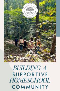 the front cover of building a cooperative school community, with three children walking in the woods