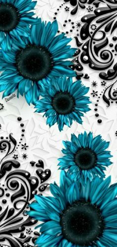 blue and black flowers on a white background