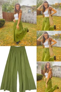 Olive Green Wide Leg Shirred Waist Palazzo Pants Olive Wide Leg Pants For Spring, Olive Wide Leg Pants With Elastic Waistband, Olive Wide-leg Pants For Spring, Olive Wide-leg Spring Pants, Khaki Cotton Non-stretch Wide Leg Pants, Green Solid Wide-leg Pants, Baggy Green Wide Leg Pants With Elastic Waistband, Olive Relaxed Fit Pants For Summer, Spring Khaki Wide-leg Parachute Pants