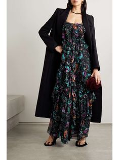 ULLA JOHNSON Colette ruffled floral-print fil coupé silk-chiffon gown Cascading Ruffles, Edgy Chic, Silk Gown, Silk Midi Dress, Chiffon Gown, Chiffon Maxi, Silk Maxi Dress, Ulla Johnson, Silk Chiffon