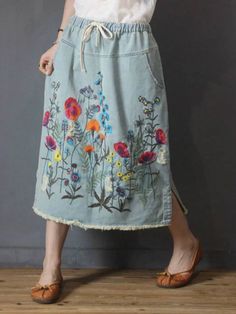 47376365257026 Bohemian Cotton Denim Skirt For Summer, Spring Cotton Denim Skirt, Floral Embroidered Cotton Denim Skirt, Spring Denim Blue Cotton Skirt, Non-stretch Denim Blue Bottoms With Floral Embroidery, Bohemian Style Denim Blue Cotton Skirt, Denim Blue Bohemian Cotton Skirt, Casual Embroidered Denim Skirt, Casual Denim Skirt With Floral Embroidery