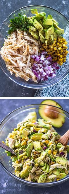 two pictures showing different types of food in bowls