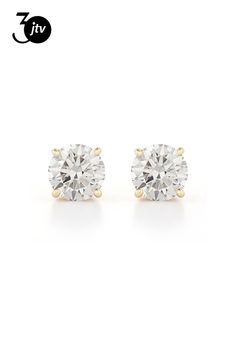 Prazana�� Lab-Grown Diamonds 2.00ctw round white lab-grown diamond, 14k yellow gold stud earrings. Measure approximately 1/4"L x 1/4"W and have screw back backings. IGI certified H-I color, SI clarity minimum. Yellow Gold Stud Earrings, White Lab, Gold Stud Earrings, Gold Stud, Beads And Wire, Gold Studs, Gold Earrings Studs, Jewelry Trends, Metal Jewelry