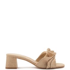 Brigitte Ruffle Mule In Beige Raffia - Larroude Hot Stamp, Raffia Sandals, Sandals Resorts, Stamp Logo, Neutral Heels, Winter Getaway, Jennifer Fisher, Shoe Show, Elevate Your Look