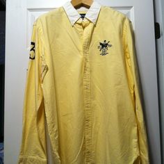 Polo Ralph Lauren Mens Pre-Owned Yellow 100%Cotton Equestrian Casual Shirt Size: Xl Mercer Collection Personal Collection Pristine Condition, Almost Brand New Super Rare No Flaws, No Holes, No Stains Very Well Kept In A Smoke Free Environment Fall Polo Collar Shirt For Workwear, Polo Collar Shirt For Workwear In Fall, Fall Workwear Shirt With Polo Collar, Fitted Shirt With Polo Collar And Placket, Fitted Polo Collar Shirt For Work, Fitted Shirt With Polo Collar For Workwear, Classic Polo Shirt With Button Closure And Casual Collar, Classic Polo Collar Shirt For Fall, Fitted Polo Collar Shirt For Fall