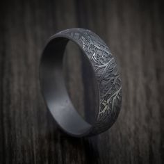 Blackened Tantalum Men's Ring with Tree Design Pattern Rings And Bands, Textured Wedding Band, Engagement Ring For Him, Cool Rings For Men, Fantasy Ring, Unique Mens Rings, Cute Engagement Rings, Custom Ring Designs, Industrial Metal