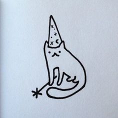 a drawing of a cat with a party hat on