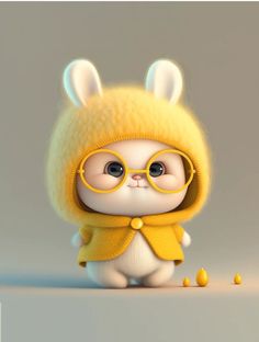 a little bunny wearing glasses and a yellow sweater