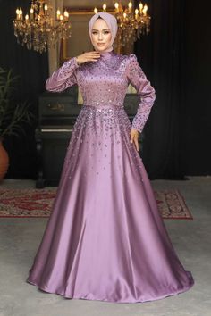 Slay in the Amara Long Maxi Dress in Lavender, dripping in stunning crystals for that extra glam factor! 💎✨ Available now for $150. Modest Woman, Modest Wardrobe, Modest Women, Stylish Hijab, Evening Jumpsuit, Beautiful Crystals, Hijab Chic, Bride Gowns, Maxi Dress Formal