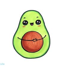 an avocado with eyes and a string around it's neck is shown