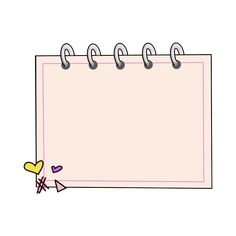 an open notepad with paper clips and hearts on the side, isolated against a white background