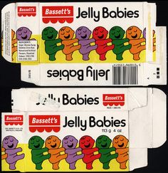 two boxes of jelly babies sitting next to each other