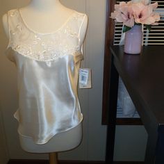 Nwt Cinema Vintage Satin And Lace Cream Sleeveless Top For Spring Wedding, Sleeveless Tops For Wedding Night In Spring, Elegant Spring Top For Wedding Night, Elegant Tops For Wedding Night In Spring, Matching Robes, Hot Pink Floral, Vintage Slips, Satin Cami, Lace Slip Dress