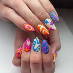 Psychedelic summer! These bold and bright nails are a throwback to the 70s with a modern twist. Perfect for standing out this season. 🌟🎨@nailed_by_kenna Funky Nail Art, Nagellack Trends, Retro Nails, 2024 Nails, Best Nail Art Designs, Bright Nails, Nail Art Inspo, Colorful Nail Designs, Cool Nails