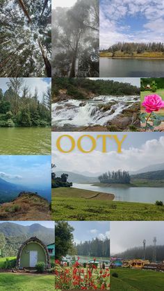 a collage of photos with the words ooty written in different languages