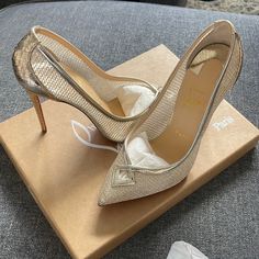 Brand New Without Receipt, Bought From Bergdorf Goodman For $1,300. Only Reason I'm Reselling Is That I Bought The Wrong Size I Wear An 8 And Bought A 7 Designer Champagne Heels, Luxury Champagne Heels With Almond Toe, Luxury Champagne Almond Toe Heels, Luxury Champagne Heels For Events, Luxury Fitted Champagne Heels, Pretty Clothes, Louboutin Shoes, My Shoes, Christian Louboutin Shoes